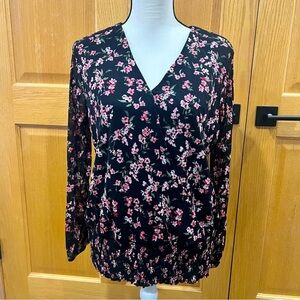 Women’s International Concepts Printed Surplice Smocked Waist Floral Top